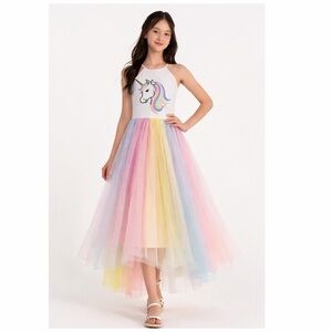 NWT Speechless Kids Unicorn Rainbow Tulle Dress 16 Hi Low